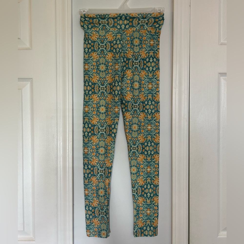 LuLaRoe Leggings with Teal and Orange Pattern